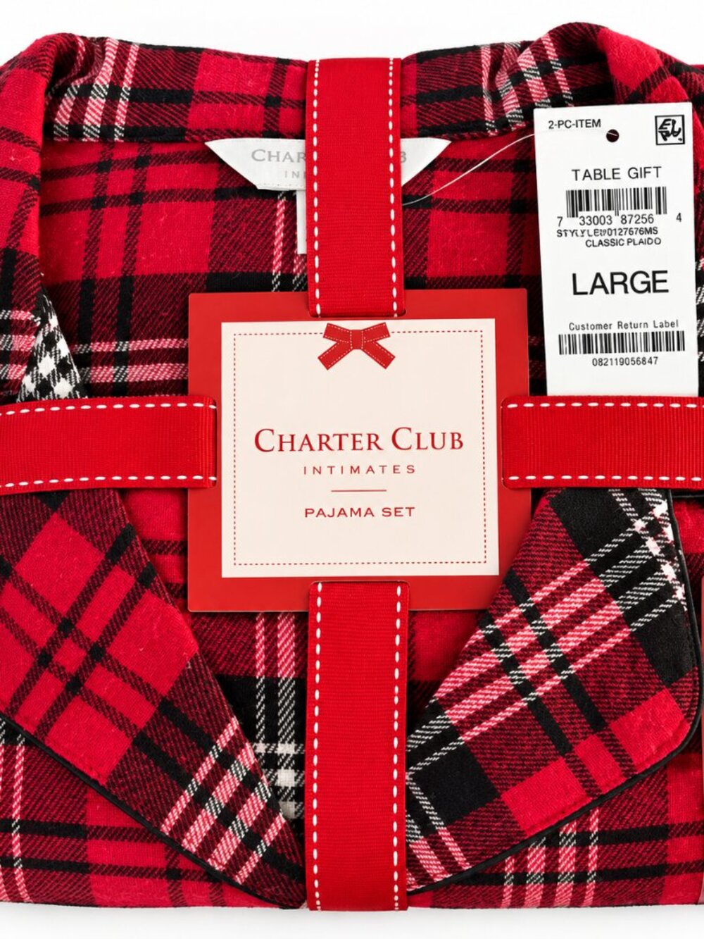 BNWT Charter Club Red Black Cotton Plaid Pajama Set Women's, Large, 2pc